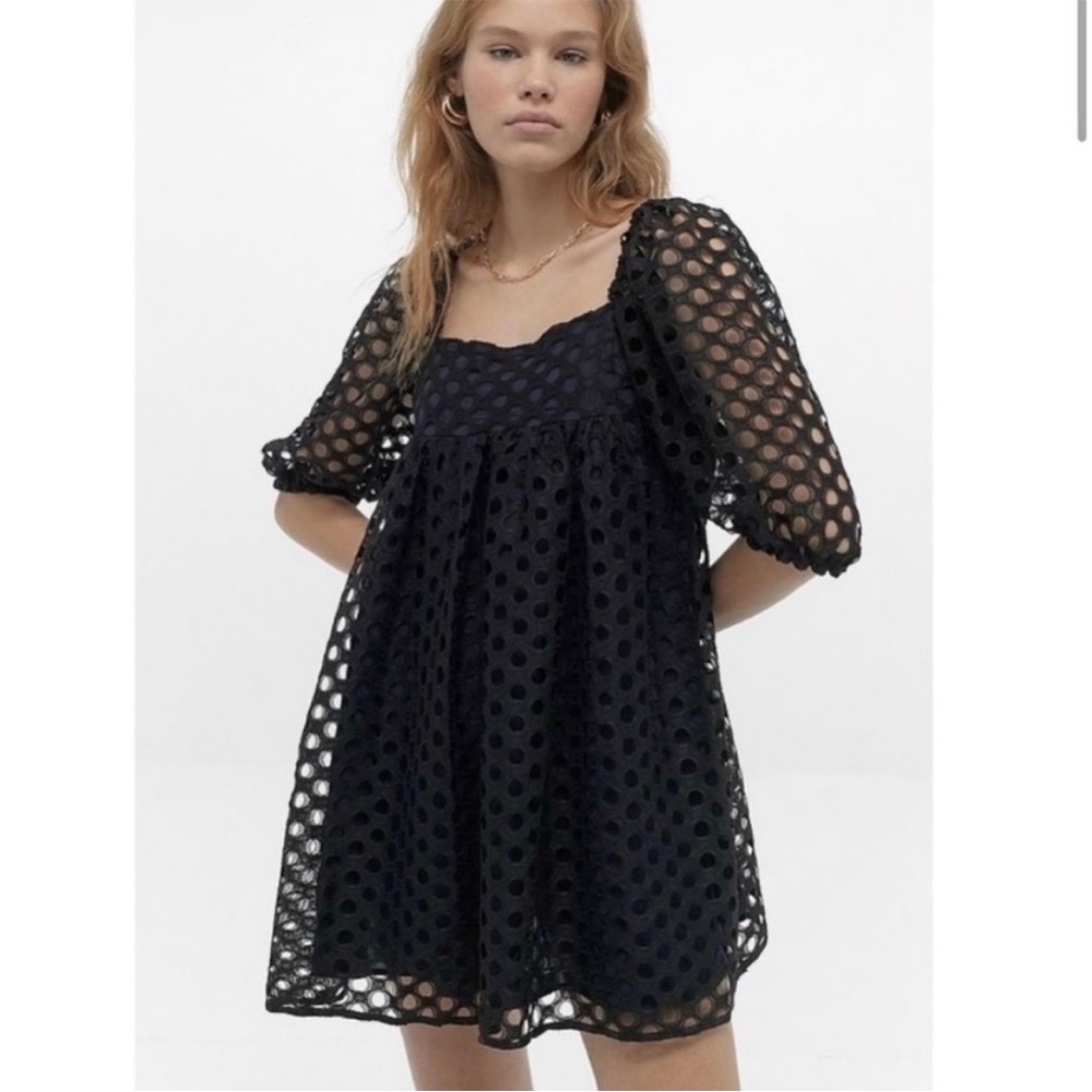 KIMCHI BLUE black eyelet lace babydoll dress